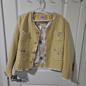 Chic Lacemade Brand Vintage Yellow Tweed Jacket New With Tags